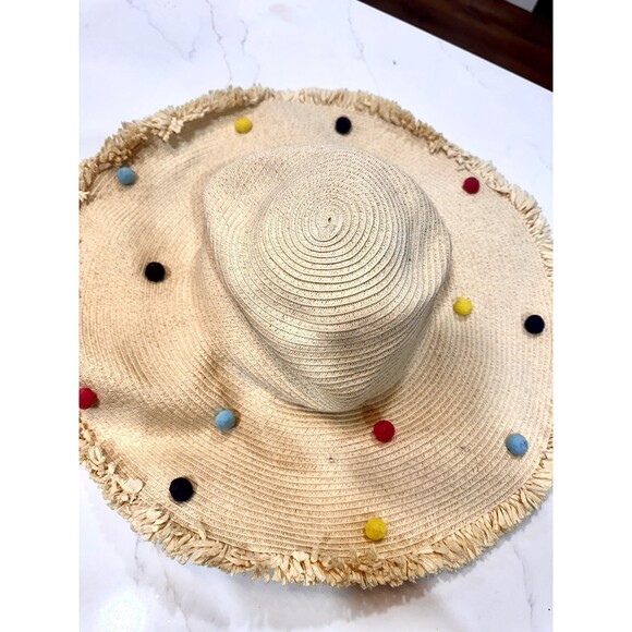 Shiraleah Chicago Wide Brim‎ Straw Hat with Pom Poms Fringe main image 8